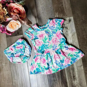 Wonder Nation Floral Baby Girl Dress and Bloomer Outfit 2 pc Size 6-9M